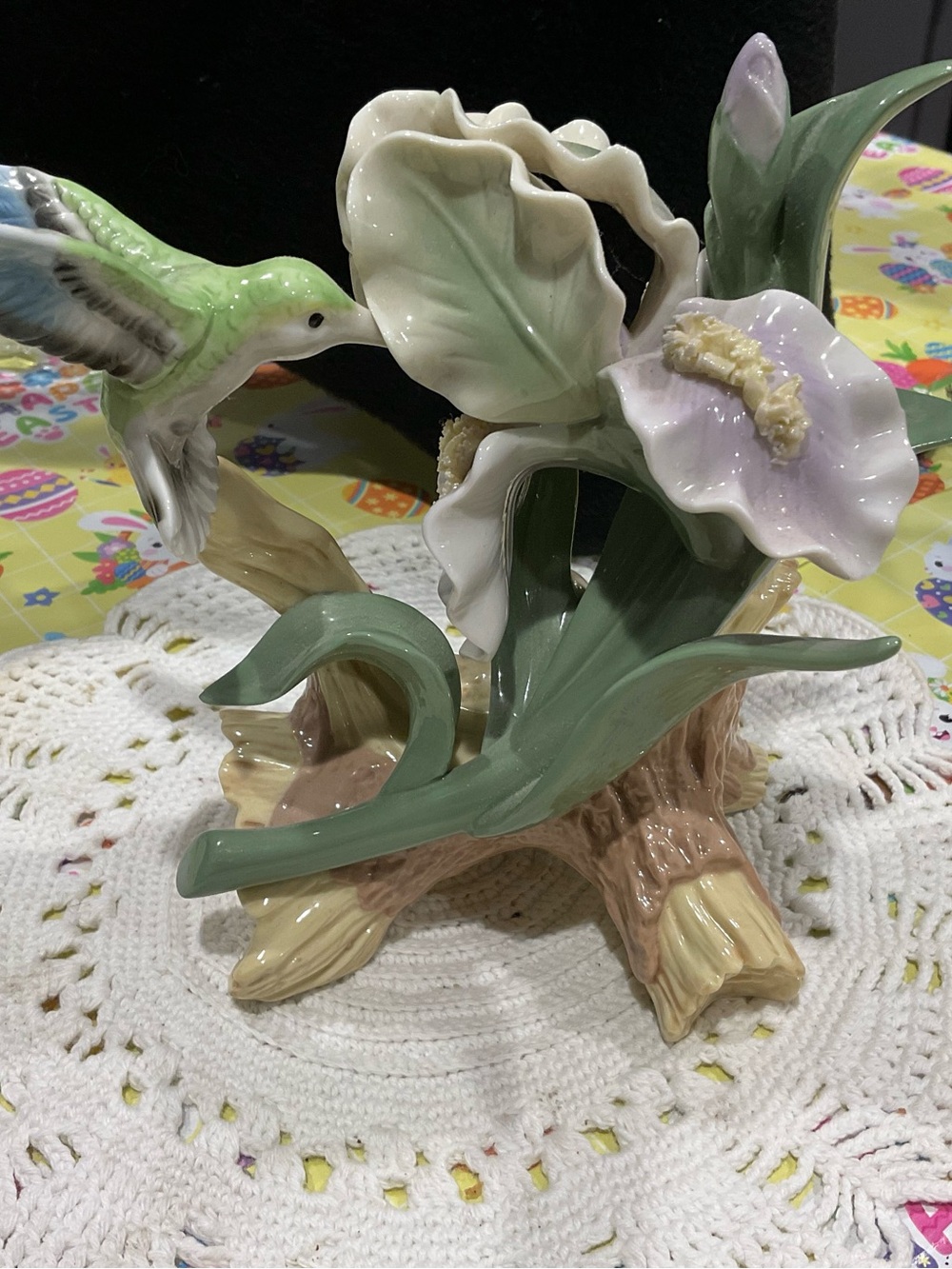 BP-Porcelain Hummingbird & Floral Figurine in Green and Lavender